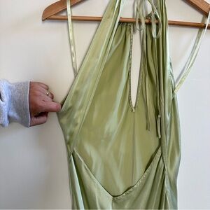 Vintage Victoria's Secret SILK pistachio green backless halter dress